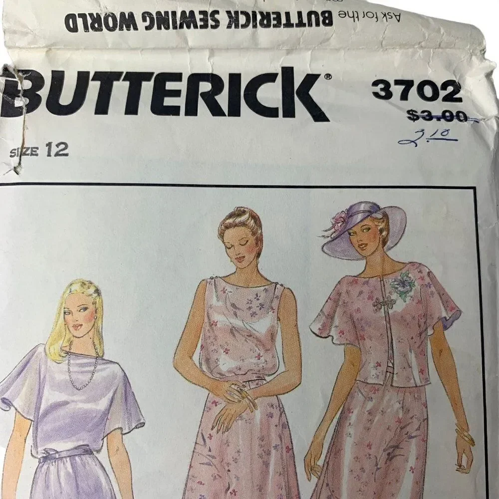Vintage Butterick 3702 Pattern Misses 8-20 Mother of Bride Dress Jacket Uncut
